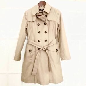 DKNY Classic Beige Tan Belted Trench Coat Fully Lined Size Small